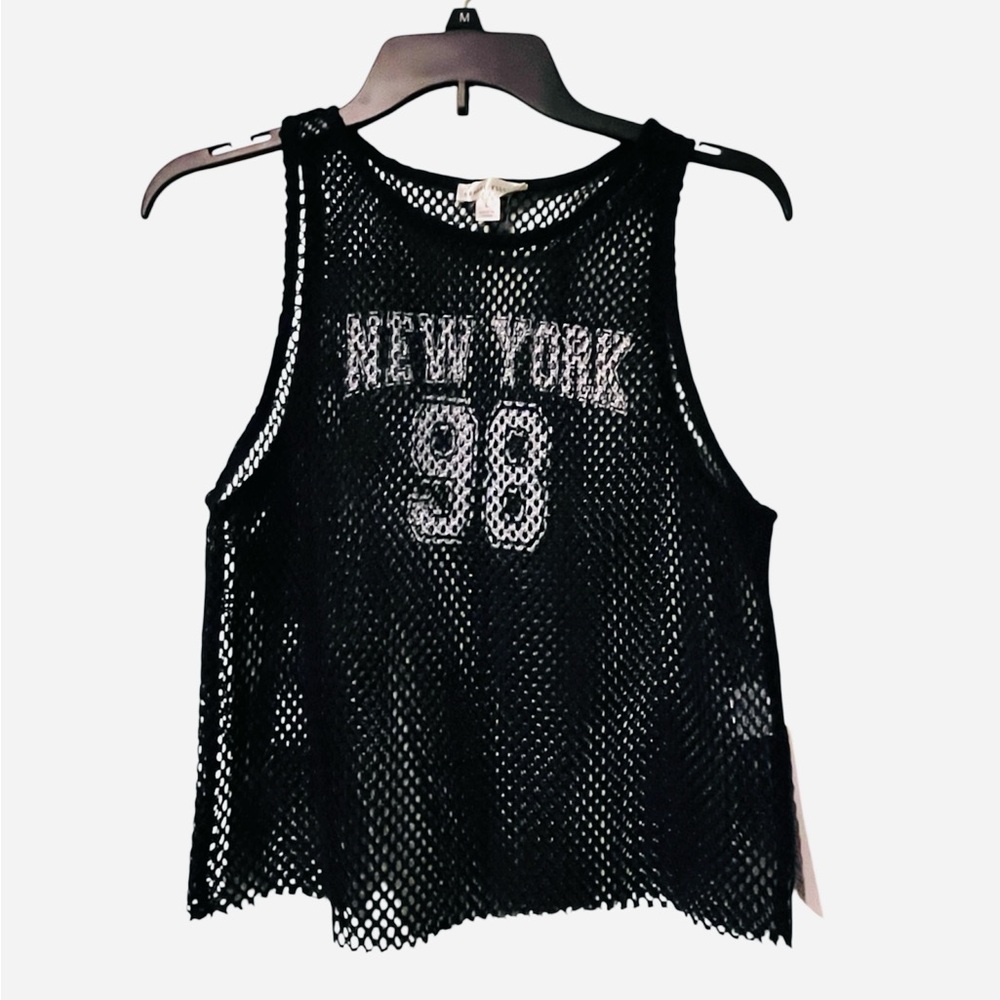 Orange Kiss Navy Blue New York Graphic Mesh Tank Top